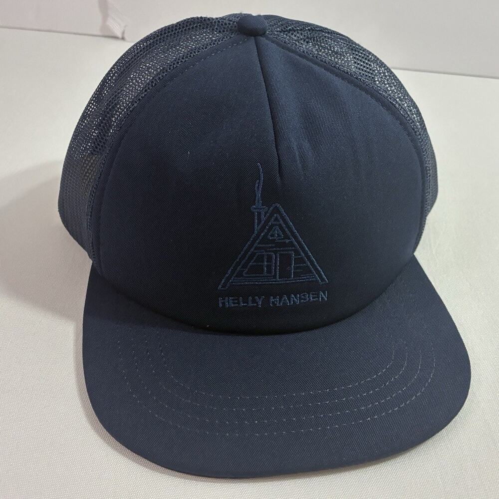 Helly Hansen A-Frame Cabin Logo Trucker Hat Navy Mesh Snapback Outdoor Cap